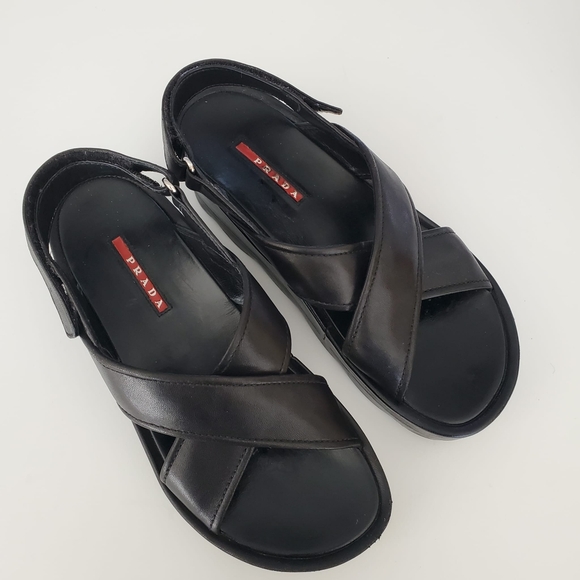 Prada Cloudbust Black Leather Sandles with Chunky Platform Heels - Picture 1 of 10